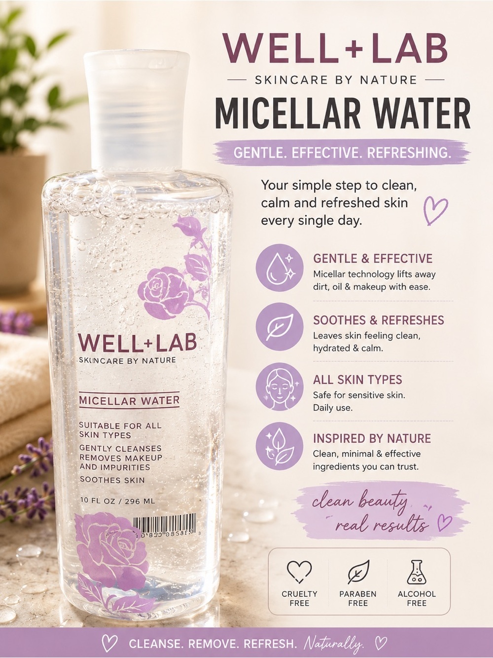 Well Lab Micellar Water Makeup Remover Clear Purple Accents - OS